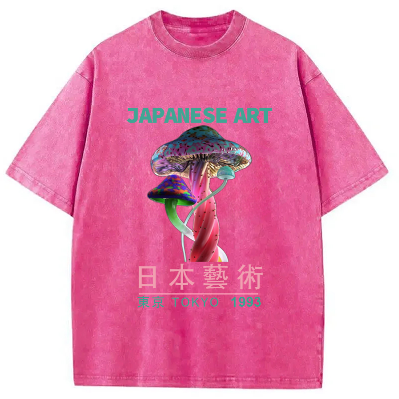 Modecanvas Psychedelic Mushrooms Japanese Art Washed T-Shirt