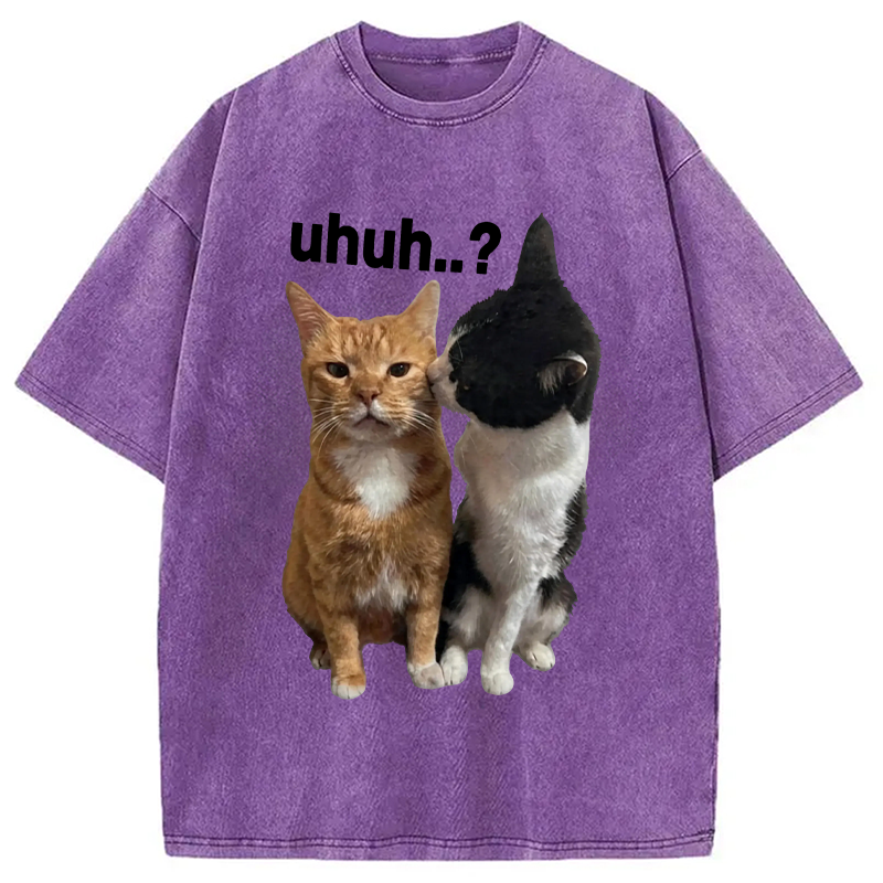 Modecanvas Uhuh..? Cat Meme DTG Printing Washed T-Shirt