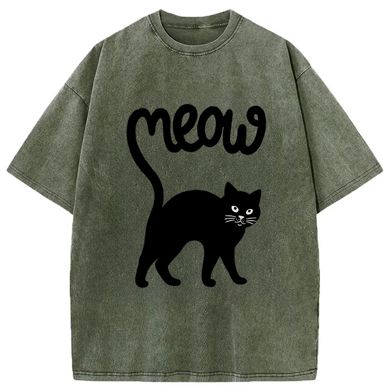 Modecanvas Funny Cat Tail Washed T-Shirt