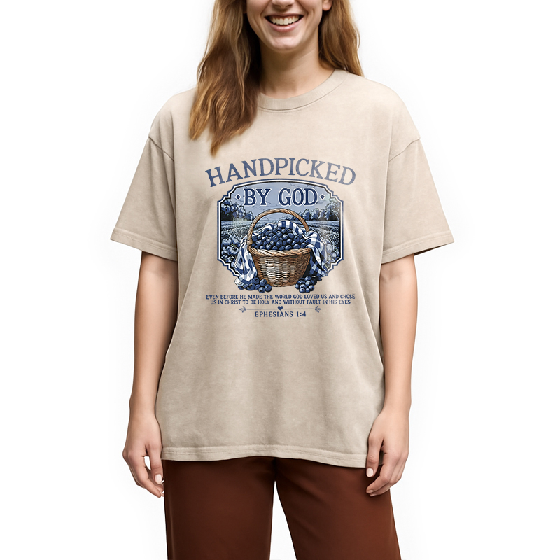 Modecanvas Hand Picked By God DTG Printing Washed T-Shirt
