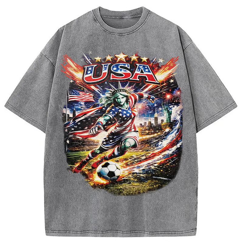 Modecanvas USA Football Skull DTG Printing Washed T-Shirt