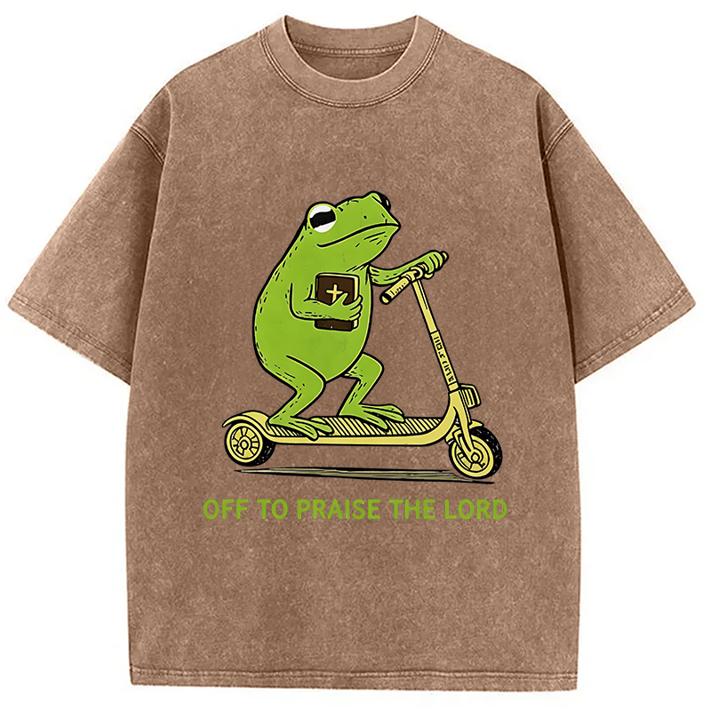 Modecanvas Frog Went To Praise God DTG Printing Washed T-Shirt