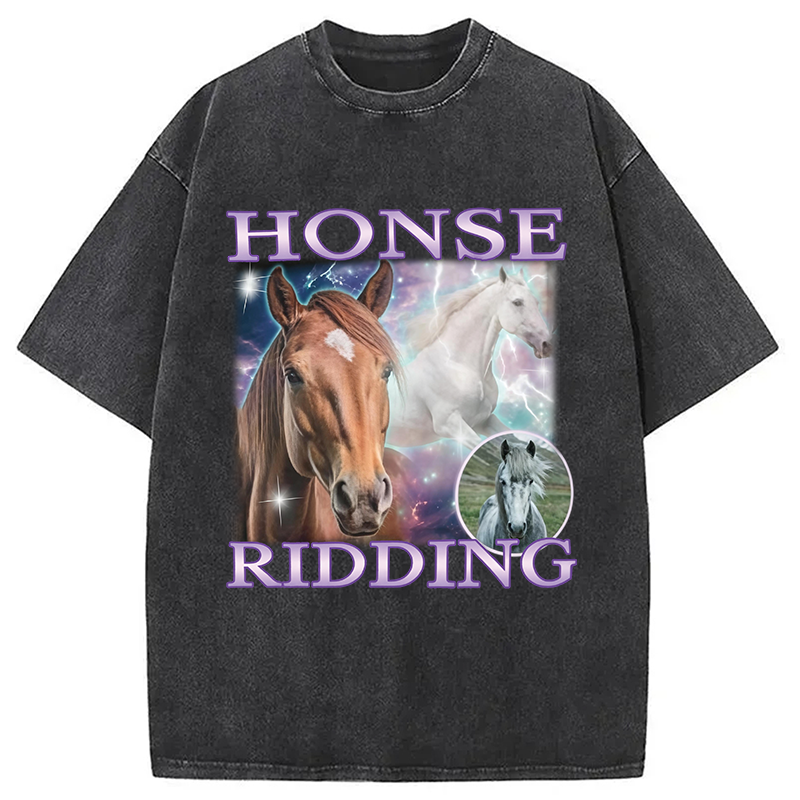 Modecanvas Honse Ridding DTG Printing Washed T-Shirt