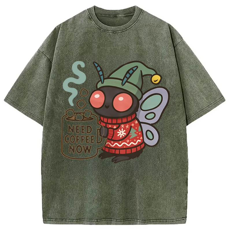 Modecanvas Creepy Cute Mothman Coffee DTG Printing Washed T-Shirt