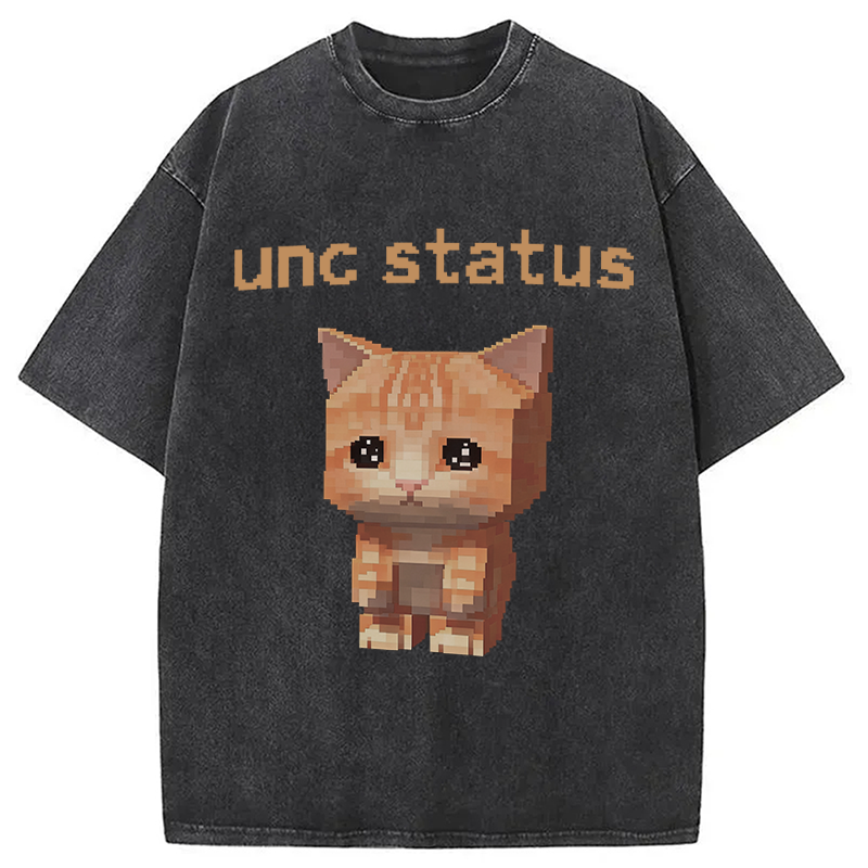 Modecanvas Unc Status Cat DTG Printing Washed T-Shirt-modecanvas