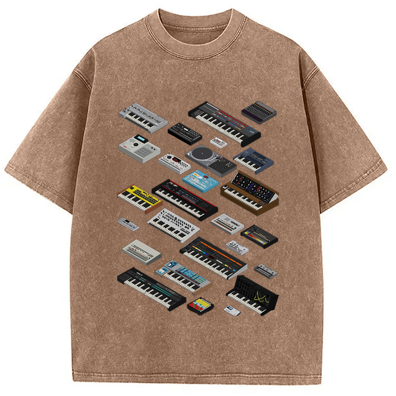 Modecanvas Synthesizer Fan Collection Washed T-Shirt-modecanvas