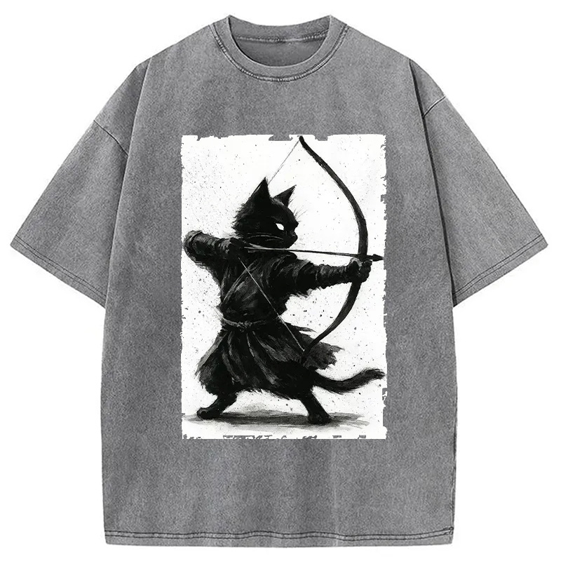 Modecanvas Retro Cat Archery Washed T-Shirt
