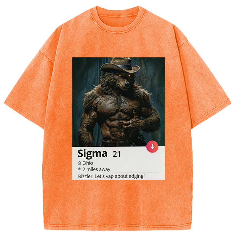 Modecanvas Sigma Werewolf Meme DTG Printing Washed T-Shirt