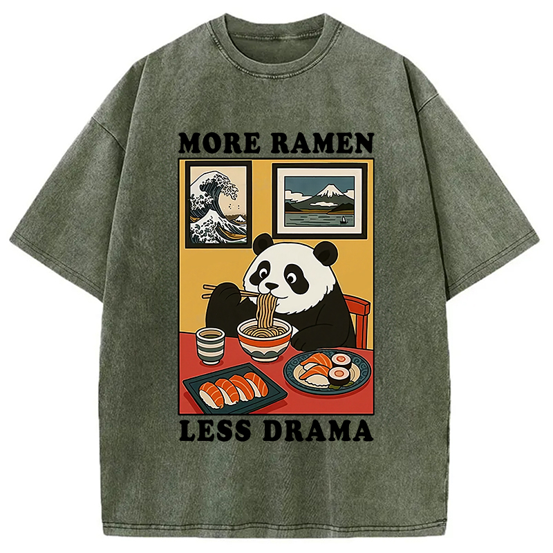 Modecanvas More Ramen Less Drama Panda Washed T-Shirt