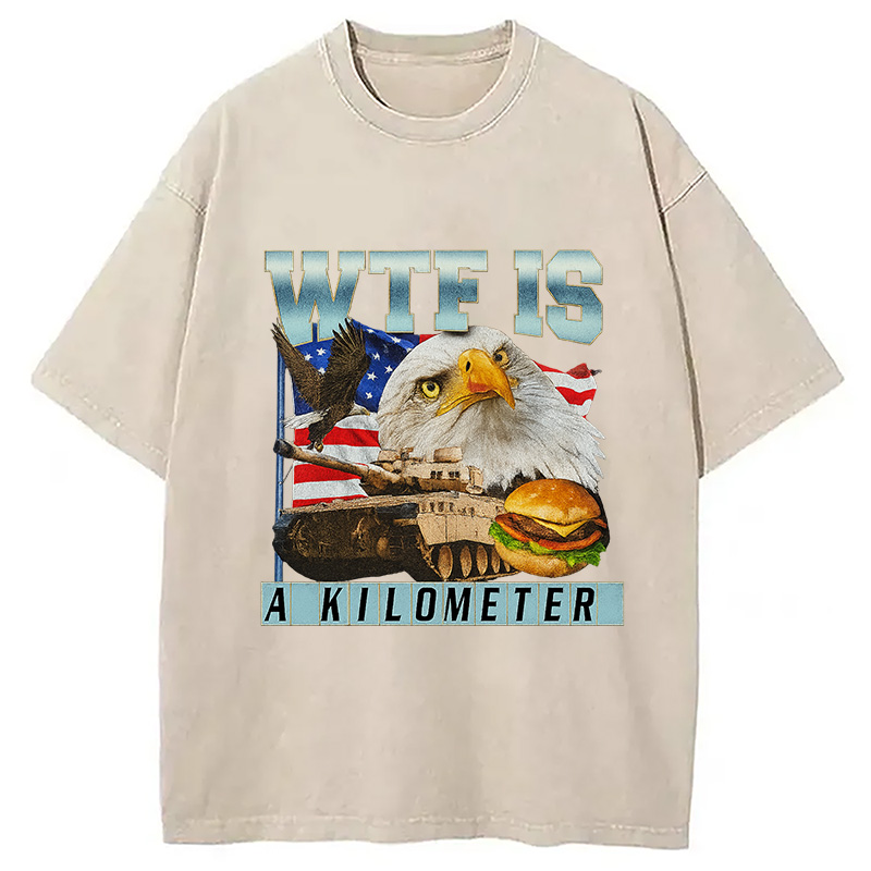 Modecanvas WTF Is A Kilometer Meme Washed T-Shirt-modecanvas