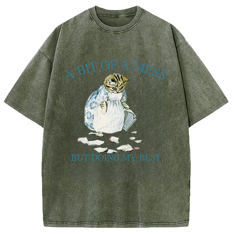 Modecanvas A Bit Of Mess But Doing My Best Cat DTG Printing Washed T-Shirt