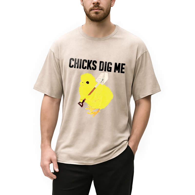 Modecanvas Funny Chicks Dig Me DTG Printing Washed T-Shirt