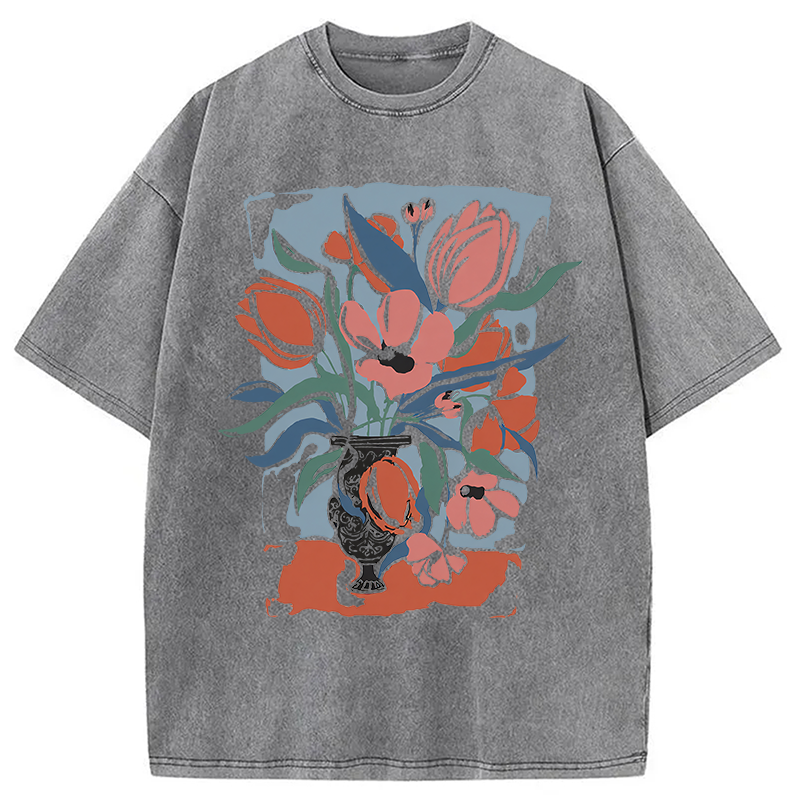 Modecanvas Spring Flower DTG Printing Washed T-Shirt