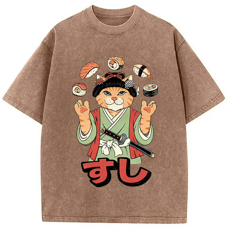 Modecanvas JUGGLING SUSHI DTG Printing Washed T-Shirt