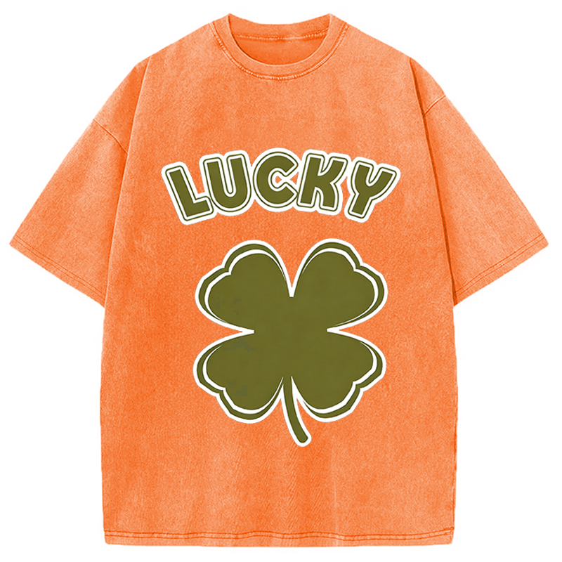 Modecanvas Lucky Shamrock Retro DTG Printing Washed T-Shirt
