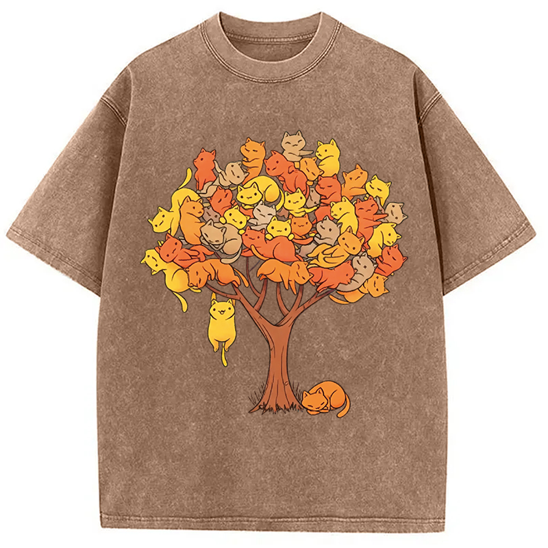 Modecanvas Cat Tree DTG Printing Washed T-Shirt