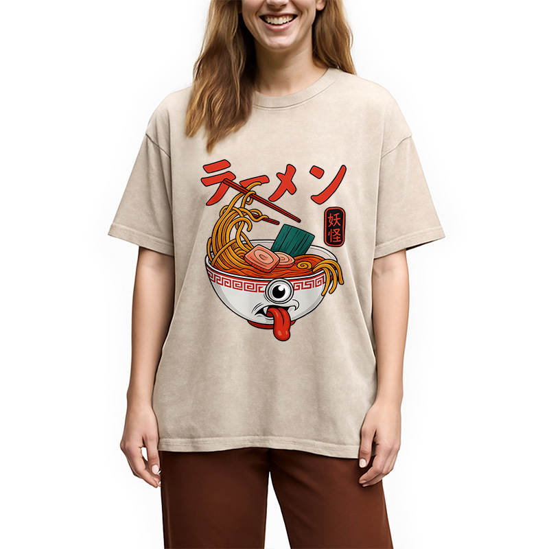 Modecanvas Yokai Ramen Japanese Washed T-Shirt