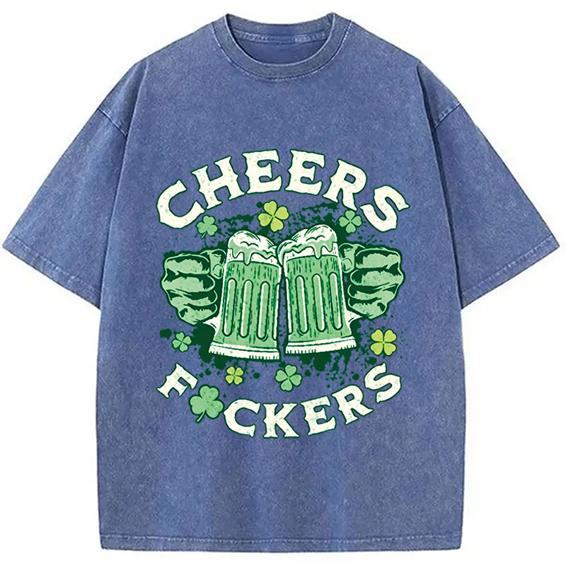 Modecanvas Cheers Fuckers St Patricks Day DTG Printing Washed T-Shirt