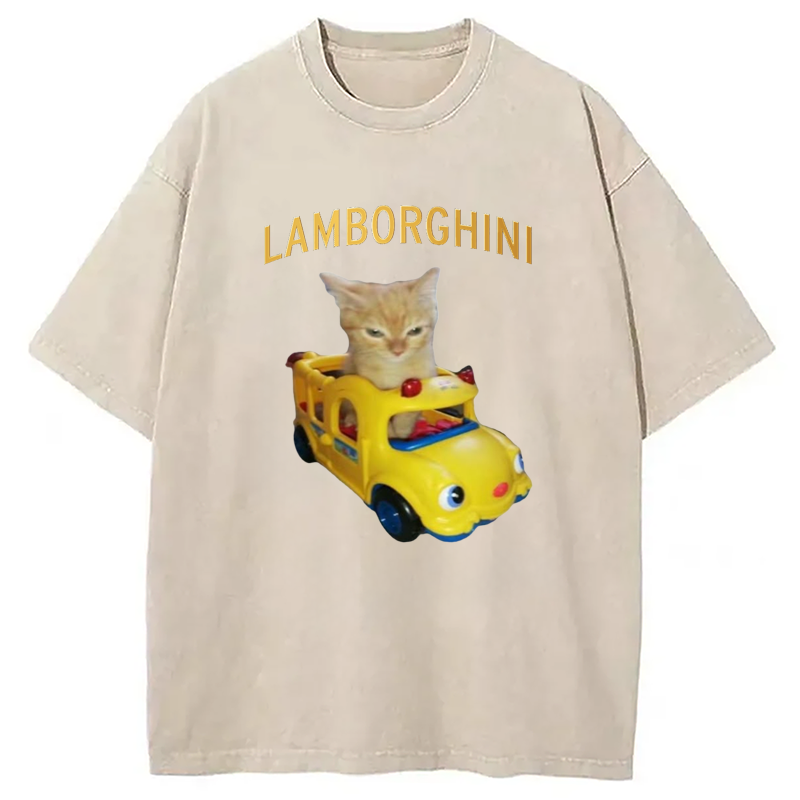 Modecanvas Car Cat Funny Meme Washed T-Shirt
