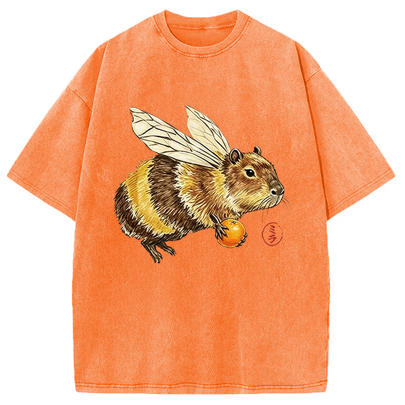 Modecanvas Funny Capybara Bee Meme DTG Printing Washed T-Shirt