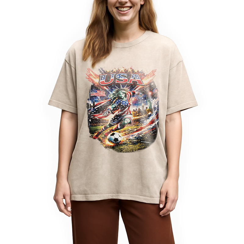 Modecanvas USA Football Skull DTG Printing Washed T-Shirt