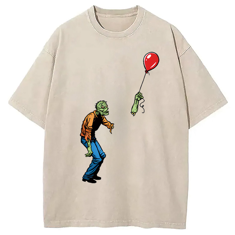 Modecanvas Sad Zombie and Balloon Washed T-Shirt