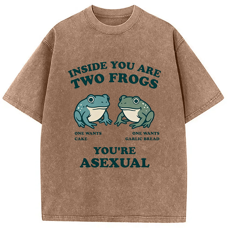 Modecanvas Asexual Garlic Bread and Cake Frog DTG Printing Washed T-Shirt