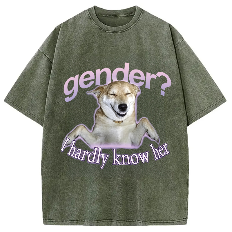Modecanvas Gender I Hardly Know Her Meme DTG Printing Washed T-Shirt
