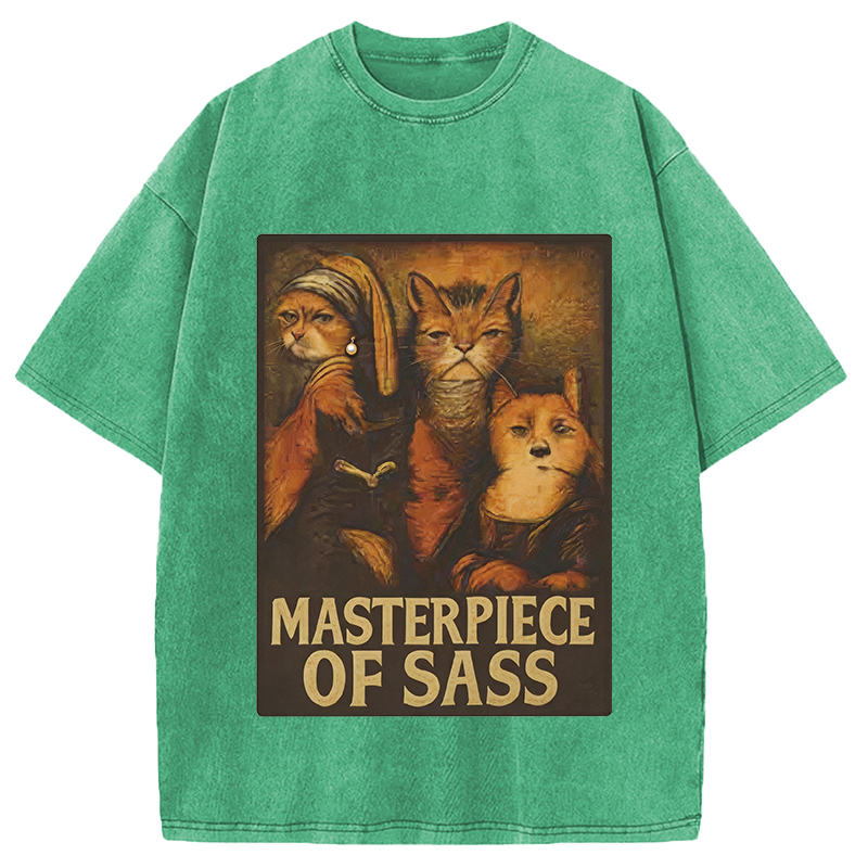 Modecanvas Funny Cat Parody DTG Printing Washed T-Shirt