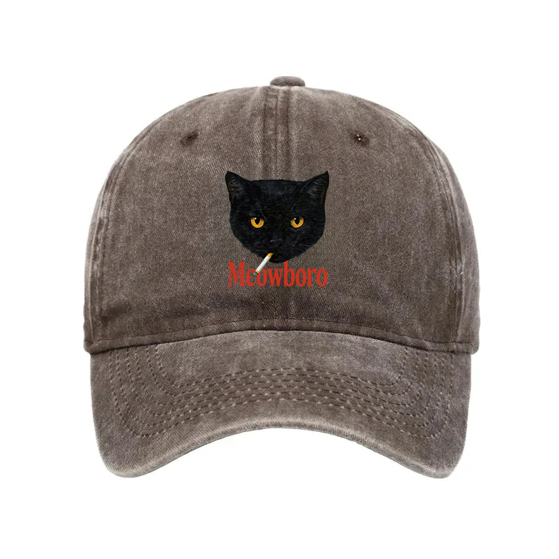 Modecanvas Smoking Black Cat Vintage Washed Cap-modecanvas