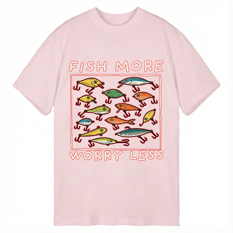 Modecanvas Fish More Worry Less Funny Fishing DTG Printing Classic T-Shirt-modecanvas