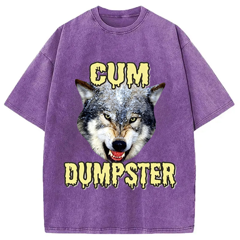 Modecanvas Dumpster Wolf Meme DTG Printing Washed T-Shirt