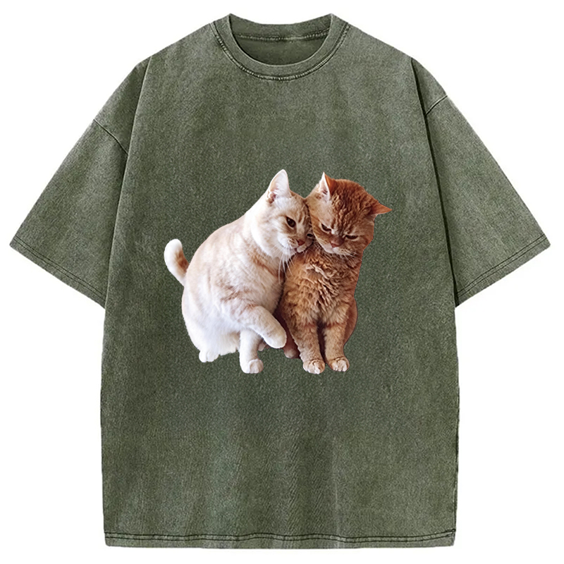 Modecanvas Gentle Cats DTG Printing Washed T-Shirt