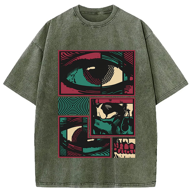 Modecanvas Facial Fragments DTG Printing Washed T-Shirt-modecanvas