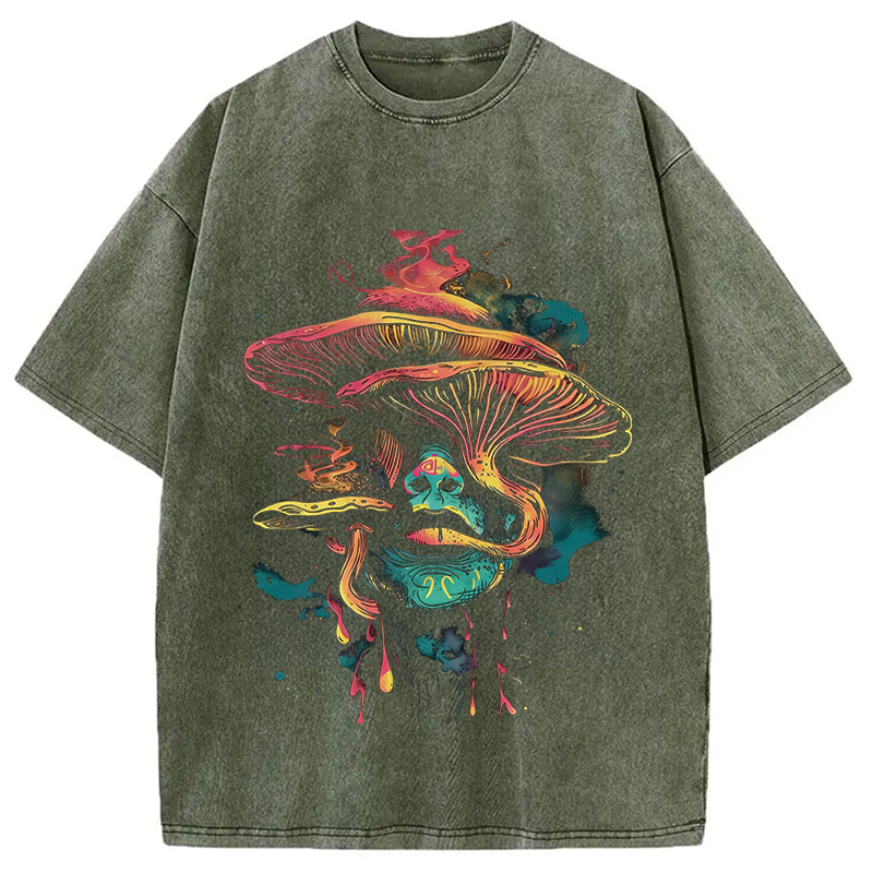 Modecanvas Trippy Mushroom DTG Printing Washed T-Shirt-modecanvas