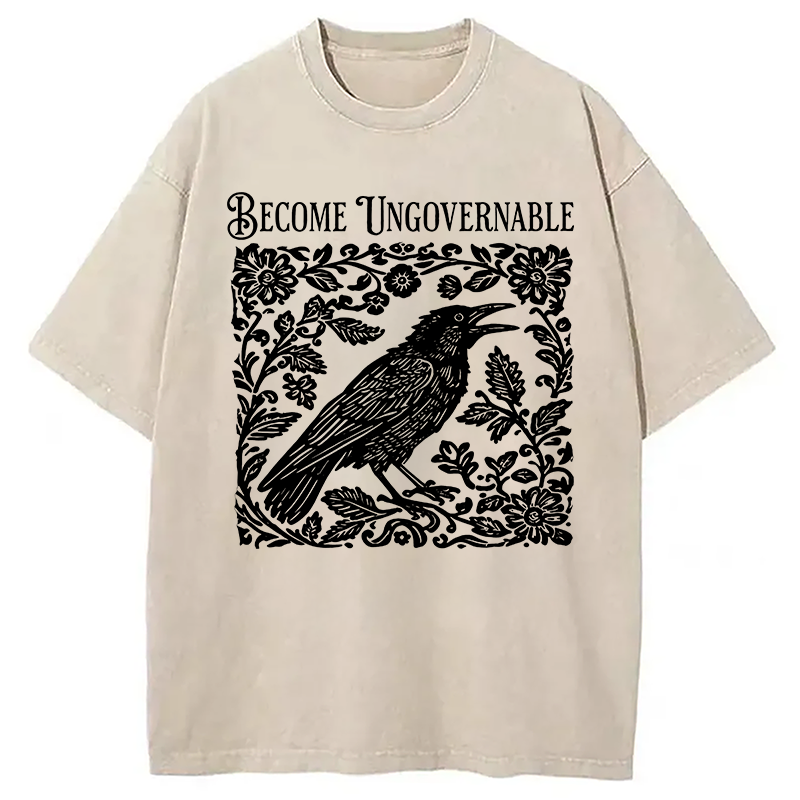 Modecanvas Become Ungovernable Bird DTG Printing Washed T-Shirt