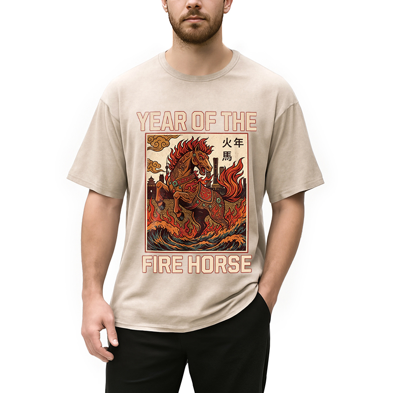 Modecanvas Year Of The Fire Horse DTG Printing Washed T-Shirt