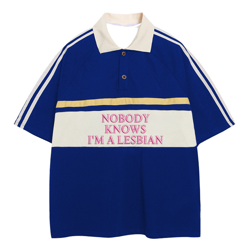 Modecanvas Nobody Knows I'm A Lesbian Polo Embroidered T-Shirt