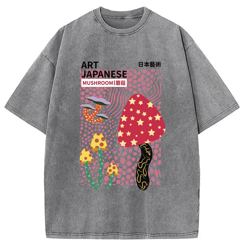 Modecanvas Japanese Art Mushroom Vintage Washed T-Shirt