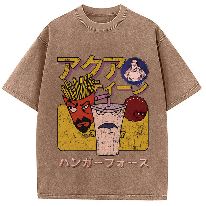 Modecanvas Aqua Teen Hunger Force Japanese Retro Washed T-Shirt-modecanvas