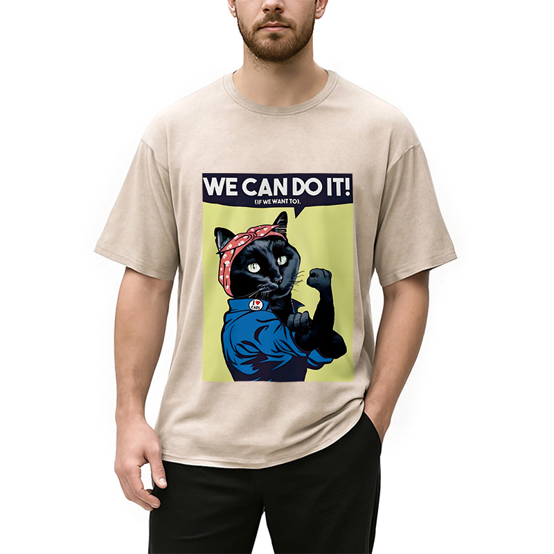 Modecanvas We Can Do It Moew Black Cat Washed T-Shirt