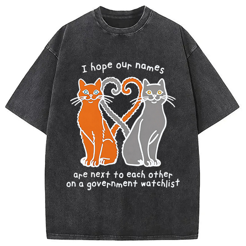 Modecanvas I Hope Our Names Are Next To Each Other Cat Meme DTG Printing Washed T-Shirt