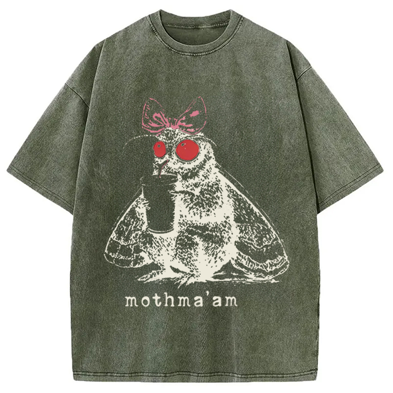 Modecanvas Mothma'am Funny Mothman DTG Printing Washed T-Shirt