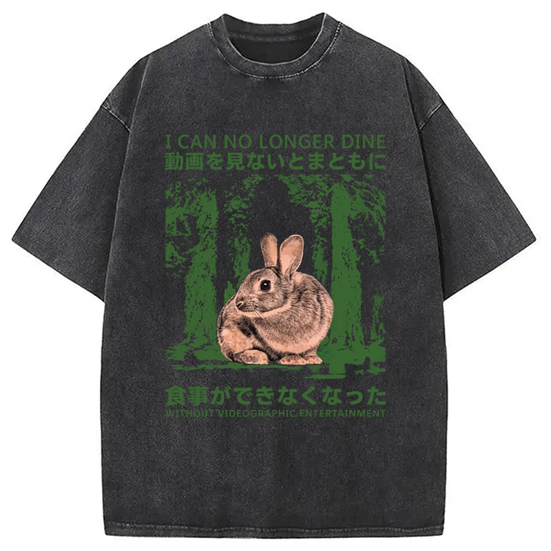 Modecanvas Vintage Japanese Horror Bunny DTG Printing Washed T-Shirt