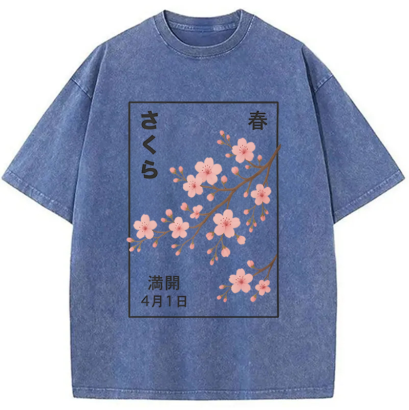 Modecanvas Cherry Blossom Spring Full Washed T-Shirt