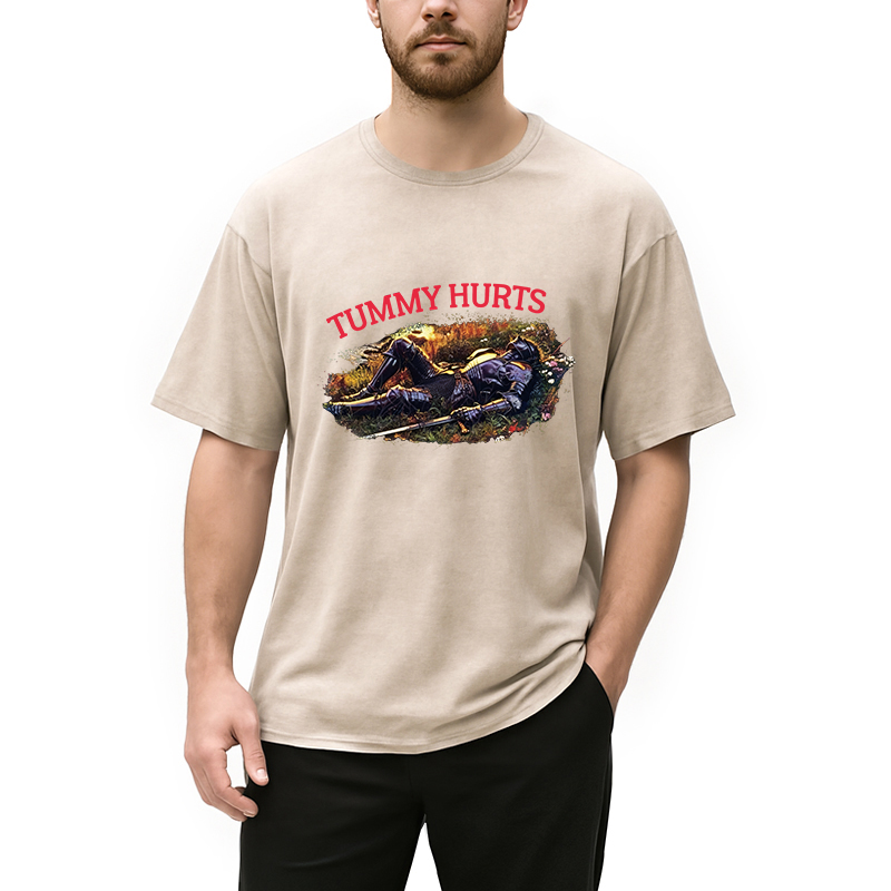Modecanvas Tummy Hurts Knight DTG Printing Washed T-Shirt