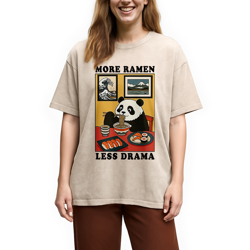 Modecanvas More Ramen Less Drama Panda Washed T-Shirt
