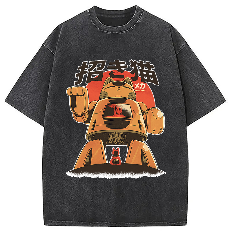 Modecanvas Mecha Cat Washed T-Shirt