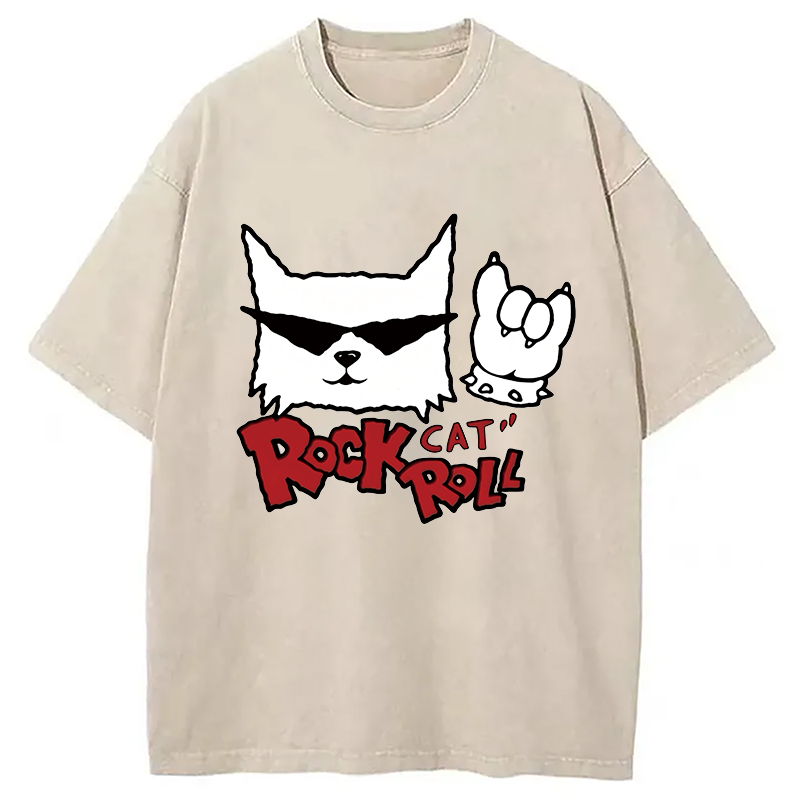 Modecanvas Rock Cat Roll DTG Printing Washed T-Shirt