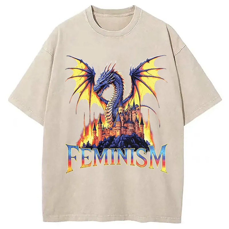 Modecanvas Feminism Dragon DTG Printing Washed T-Shirt